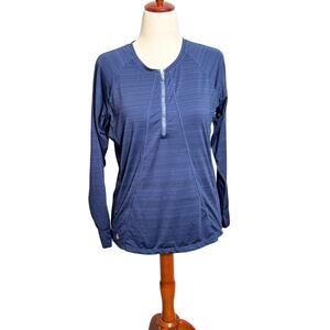 Athleta top navy blue scoop neck 1/4 zip pocket on long sleeve athletic Sz XL